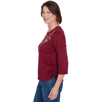 Petite Alfred Dunner Falling Leaves Top with Drawstring Closure