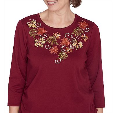 Petite Alfred Dunner Falling Leaves Top with Drawstring Closure