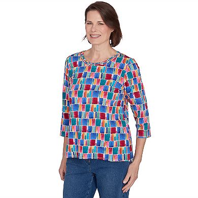 Petite Alfred Dunner Box Print Short Sleeve Top