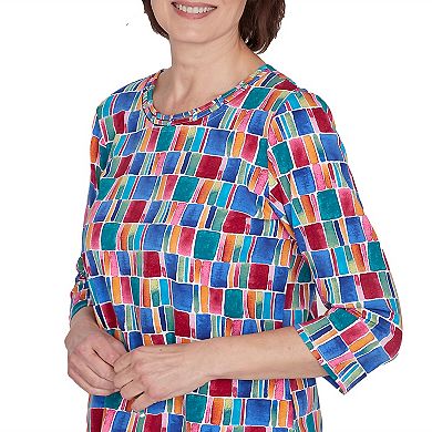 Petite Alfred Dunner Box Print Short Sleeve Top