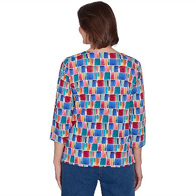 Petite Alfred Dunner Box Print Short Sleeve Top