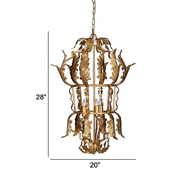 20 Inch Luxury Grade 3 Light Chandelier, Acanthus Leaf, Metal Gold Finish