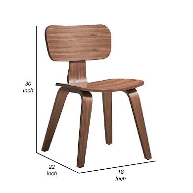 Aon 22 Inch Side Dining Chair Set Of 2, Curved Back, Wood, Walnut Brown