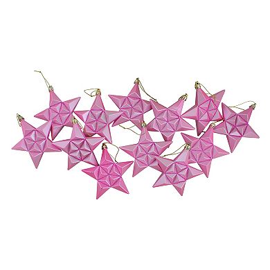 12-Pack Matte Pink Bubbblegum Glittered Star 5" Shatterproof Christmas Ornaments