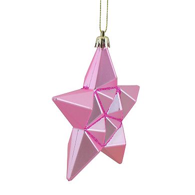 12-Pack Matte Pink Bubbblegum Glittered Star 5" Shatterproof Christmas Ornaments