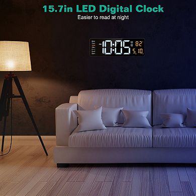 15.7'', Black, Led Digital Wall Clock With Remote Control