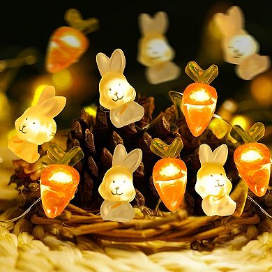 Battery Operated Bunny Carrot String Lights: Easter Decor for Indoor and Outdoor Use