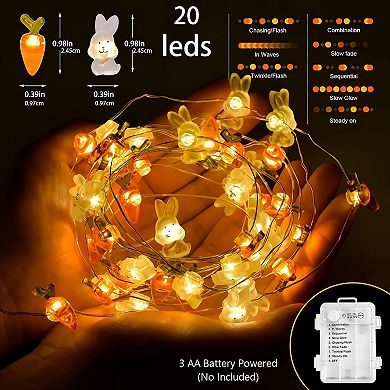 Battery Operated Bunny Carrot String Lights: Easter Decor for Indoor and Outdoor Use