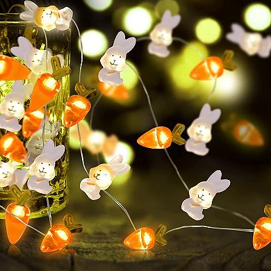 Battery Operated Bunny Carrot String Lights: Easter Decor for Indoor and Outdoor Use