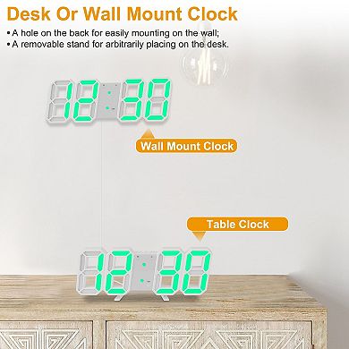 3d Led Digital Wall Clock, 8.86x3.66x1.77'', Multifunctional Display With Date And Temperature