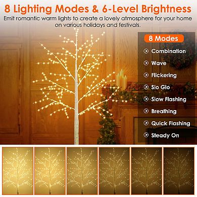 Artificial Birch Tree With 8 Lighting Modes For Party - Small