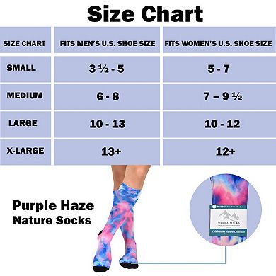 Sierra Socks - Purple Haze Pattern Coolmax Socks, Nature Collection For Men & Women Crew Socks