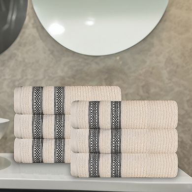 SUPERIOR 6-Piece Zero Twist Cotton Geometric Border Plush Absorbent Hand Towel Set