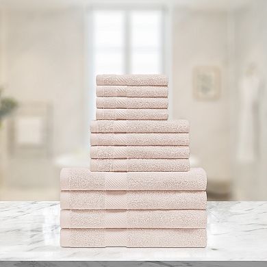 SUPERIOR 12-Piece Solid Egyptian Cotton Quick-Drying Absorbent Bath Towel Set