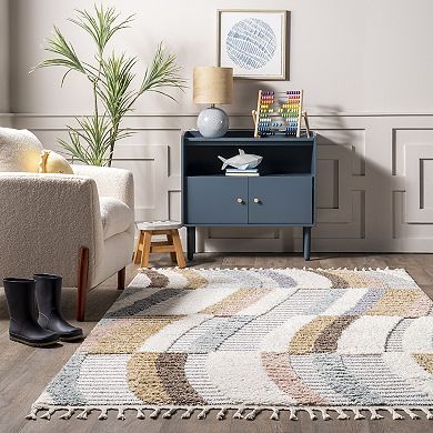 nuLOOM Steffi Striped Waves Kids Tasseled Area Rug