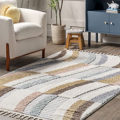 nuLOOM Steffi Striped Waves Kids Tasseled Area Rug