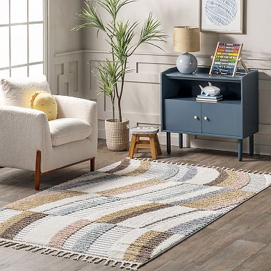 nuLOOM Steffi Striped Waves Kids Tasseled Area Rug