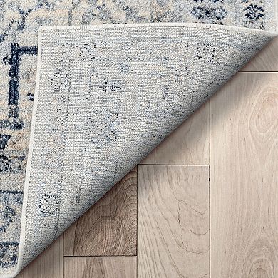 Well Woven Omaha Leon Ivory Blue Farmohuse Medallion Area Rug