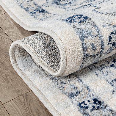 Well Woven Omaha Leon Ivory Blue Farmohuse Medallion Area Rug