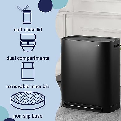 Beni Kitchen Trash/recycling 16-gallon Double-bucket Step Trash Can With Odor Filter And Lid Support