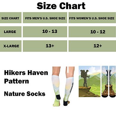 Sierra Socks Hikers Haven Pattern Coolmax Socks, Nature Collection For Men & Women Crew Socks