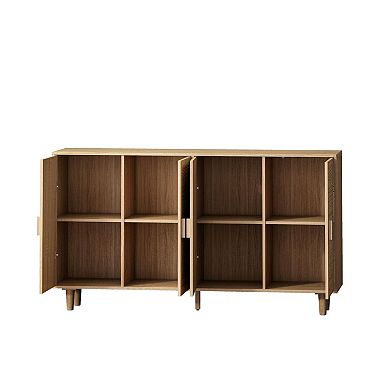 Cabinet with 2 Doors and 3 open shelves, Freestanding Sideboard Storage