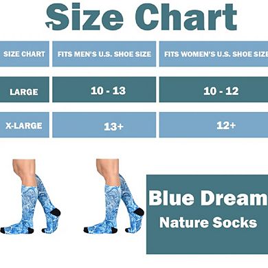 Sierra Socks Blue Dream Pattern Coolmax Socks, Nature Collection For Men & Women Crew Socks