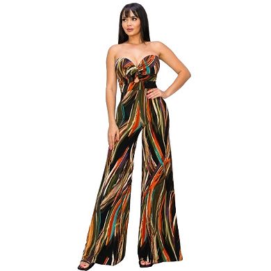 Allover Print Twist Front Wide Leg Jumpsuit