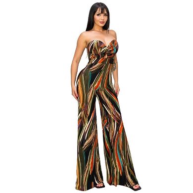 Allover Print Twist Front Wide Leg Jumpsuit