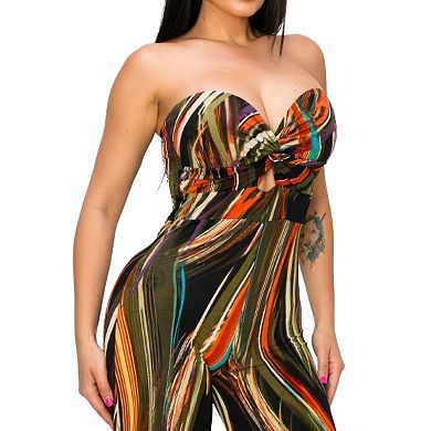 Allover Print Twist Front Wide Leg Jumpsuit