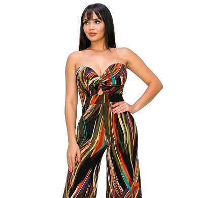 Allover Print Twist Front Wide Leg Jumpsuit