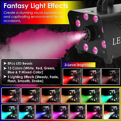 Black, 500w Fog Machine Colorful Smoke Machine With 8 Led