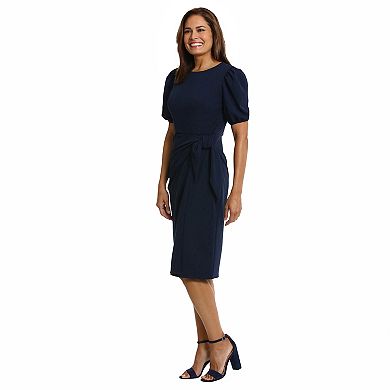 Women's London Times Sarong Wrap Crewneck Midi Dress