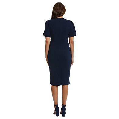 Women's London Times Sarong Wrap Crewneck Midi Dress