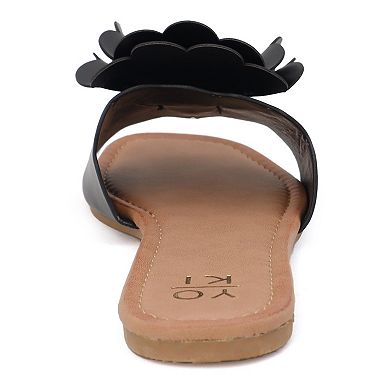 Yoki Essie Women's Denim Checkered Stone & Fringe Sandals
