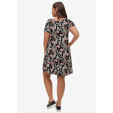 Ellos Women's Plus Size Short Sleeve A-line Knit Dress