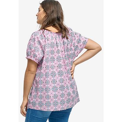 Ellos Women's Plus Size Ruffle Trim Peasant Blouse