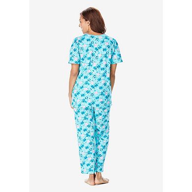 Dreams & Co. Women's Plus Size Floral Henley Pj Set