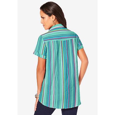 Roaman's Women's Plus Size Seersucker Big Shirt