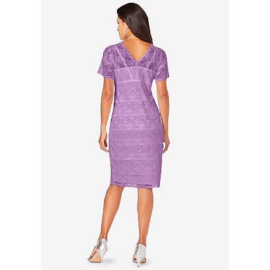 Roaman's Women's Plus Size Tiered Lace Dress