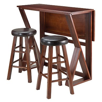 3-pc Drop Leaf Table With Cushion Seat Bar Stools