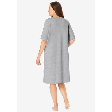 Dreams & Co. Women's Plus Size Satin Trim Cotton Sleepshirt