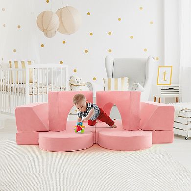 8 Pieces Kids Modular Play Sofa With Detachable Cover For Playroom And Bedroom