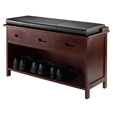 2-pc Storage Bench With Seat Cushion, Walnut And Espresso