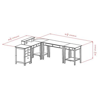 Honey Finish Home Office Furniture Ensemble - 5-pc Set with Desk and Chair