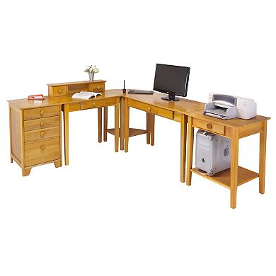 Honey Finish Home Office Furniture Ensemble - 5-pc Set with Desk and Chair