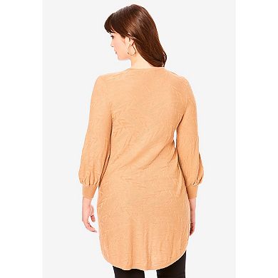 Roaman's Women's Plus Size Textured Square Neck Sweater