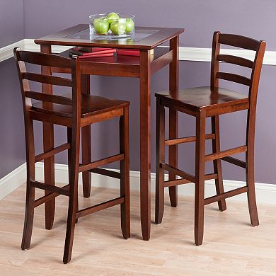 3-pc High Table With Ladder-back Bar Stools, Walnut