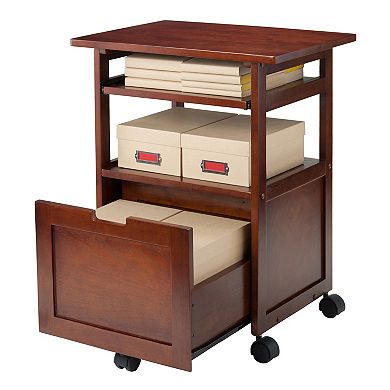 Compact Workstation with Storage- Mobile Unit, Pull-Out Laptop Tray, Versatile Drawer, Walnut Finish