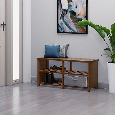 Chic Teak Shoe Storage Bench with 2 Tiers - Perfect for Entryway or Mudroom